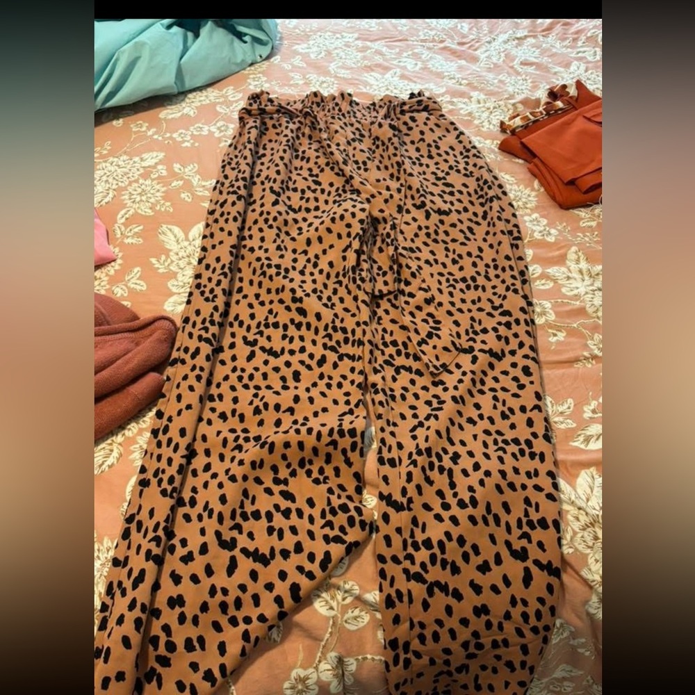 Entro Leopard Print Wide-Leg Pants Large